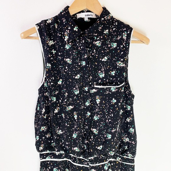 Isabel Lu Womens Black Floral Romper Jumper Size Medium Sleeveless Button Front - Picture 4 of 10